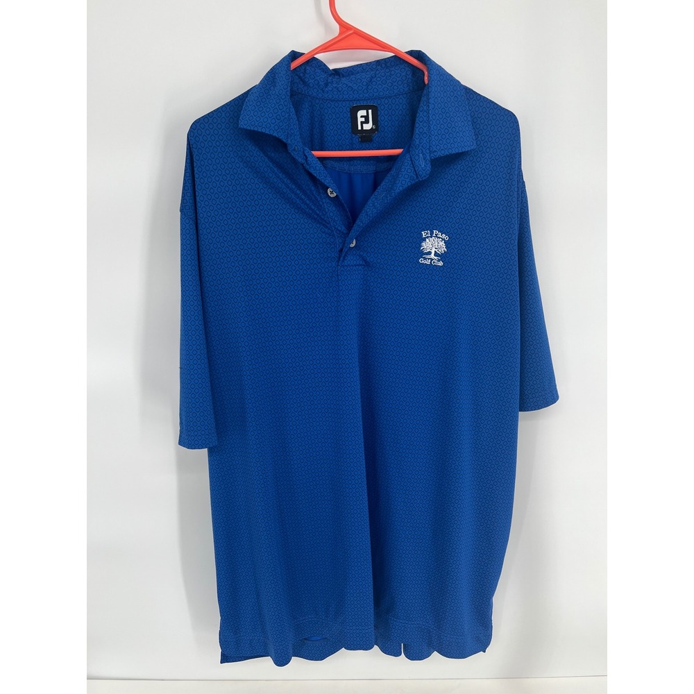 FootJoy Mens Sz XL Blue Geometric El Paso Golf Club Embroidered Performance Polo